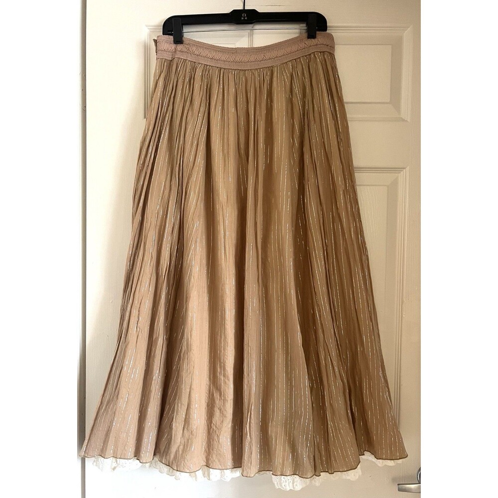 Express beige cotton Metallic Striped Flare Maxi Skirt S Boho western Prairie